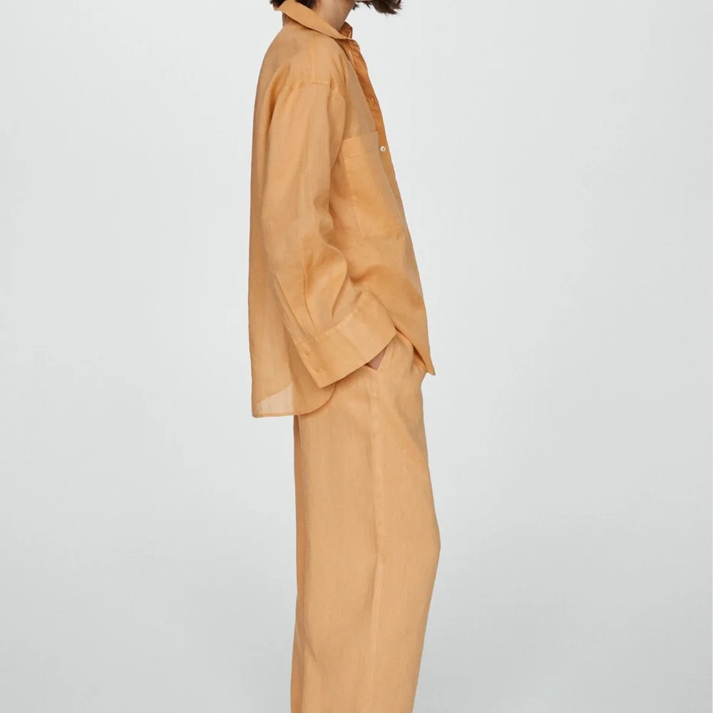 Mango Wide Leg Orange Pants for Women - Picture 6 of 11